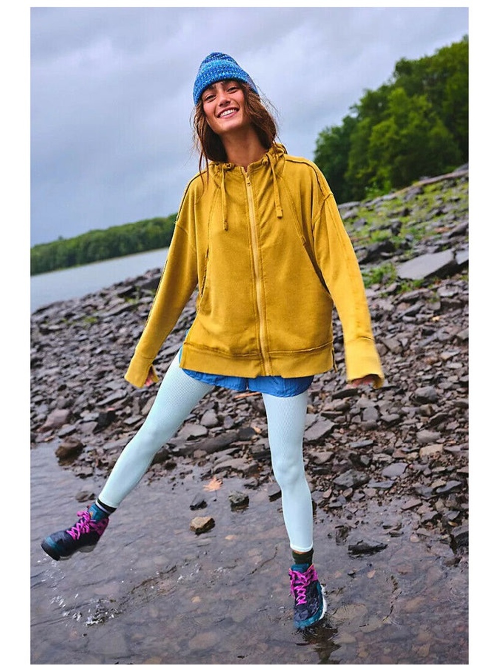 FP Movement Free People Only One Full Zip Hoodie Sulfur Spring Yellow Small Boho